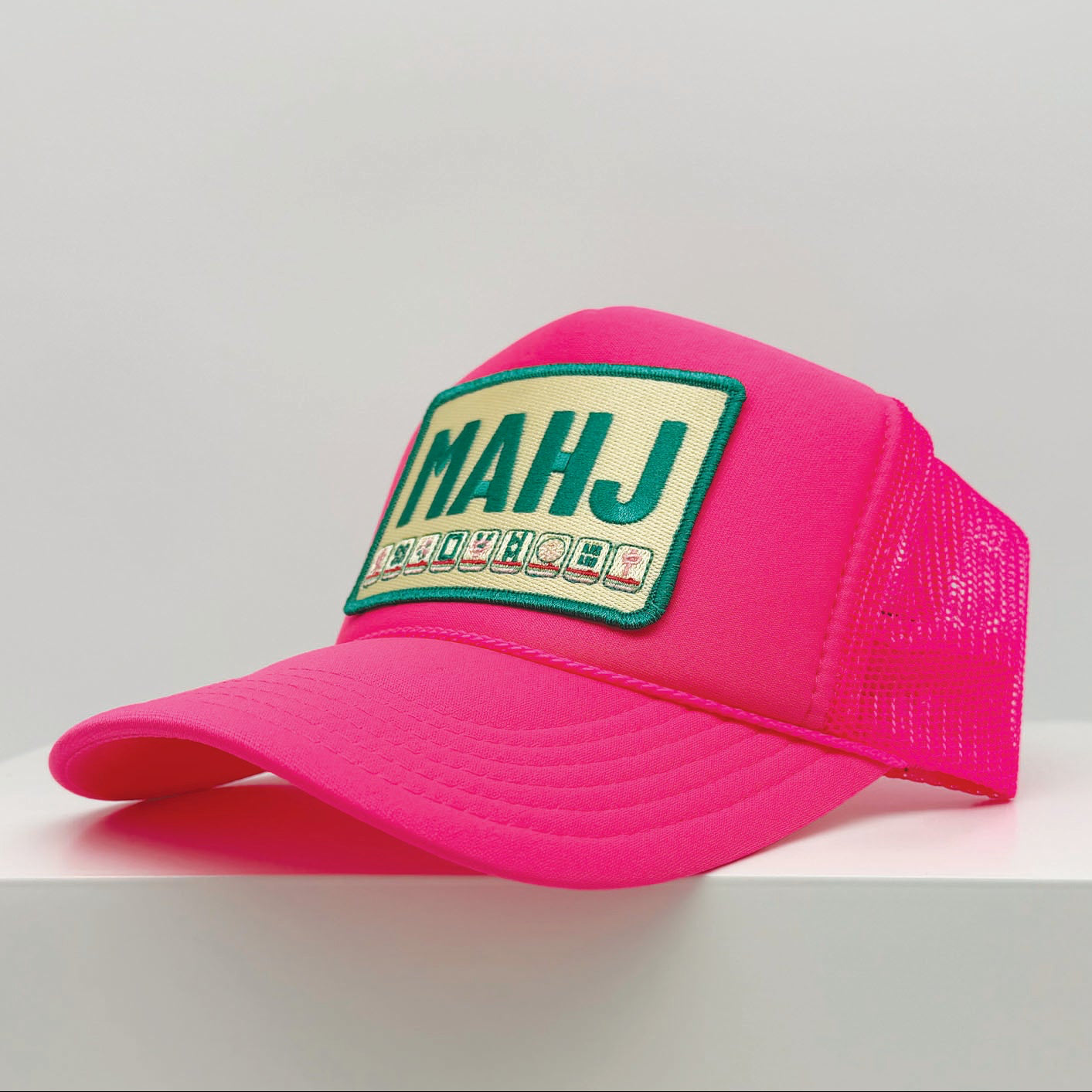 Port Sandz MAHJ - Social Neon Pink Trucker Hat Side Profile