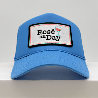 Port Sandz Rosé all Day Light Blue Trucker Hat Front